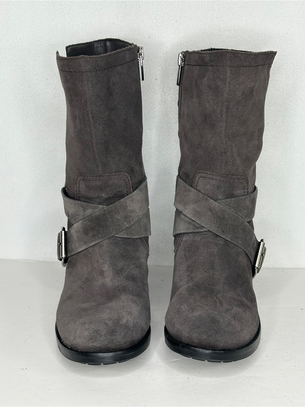 Vince Camuto Wethima Suede Ankle Harness Boots in Charcoal Gray Moto Sz 7.5 - Picture 4 of 9